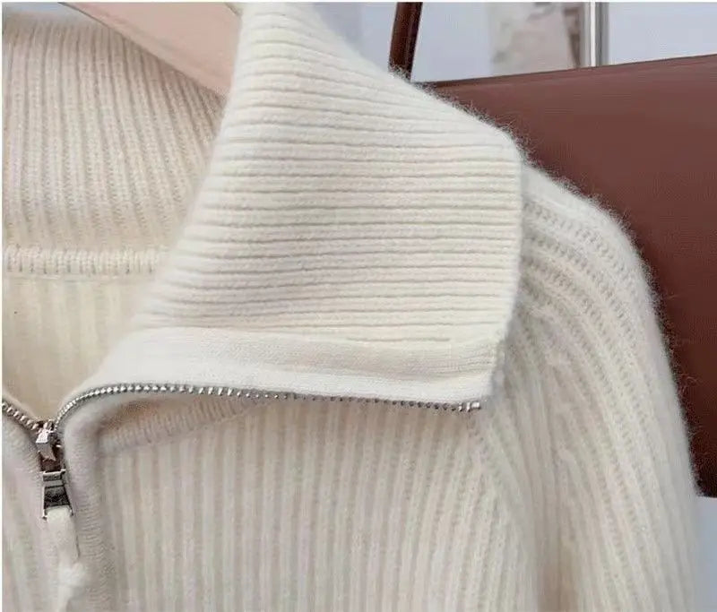 Collared Cashmere Zip-Up Cardigan Sweater